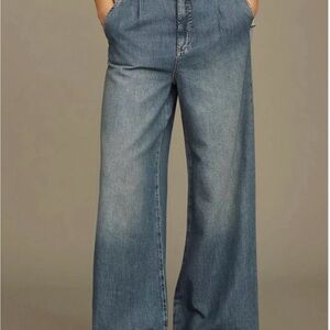 ANTHROPOLOGIE Pleated High Rise Wide Leg Jeans Pilcro Blue Size 28. Like new